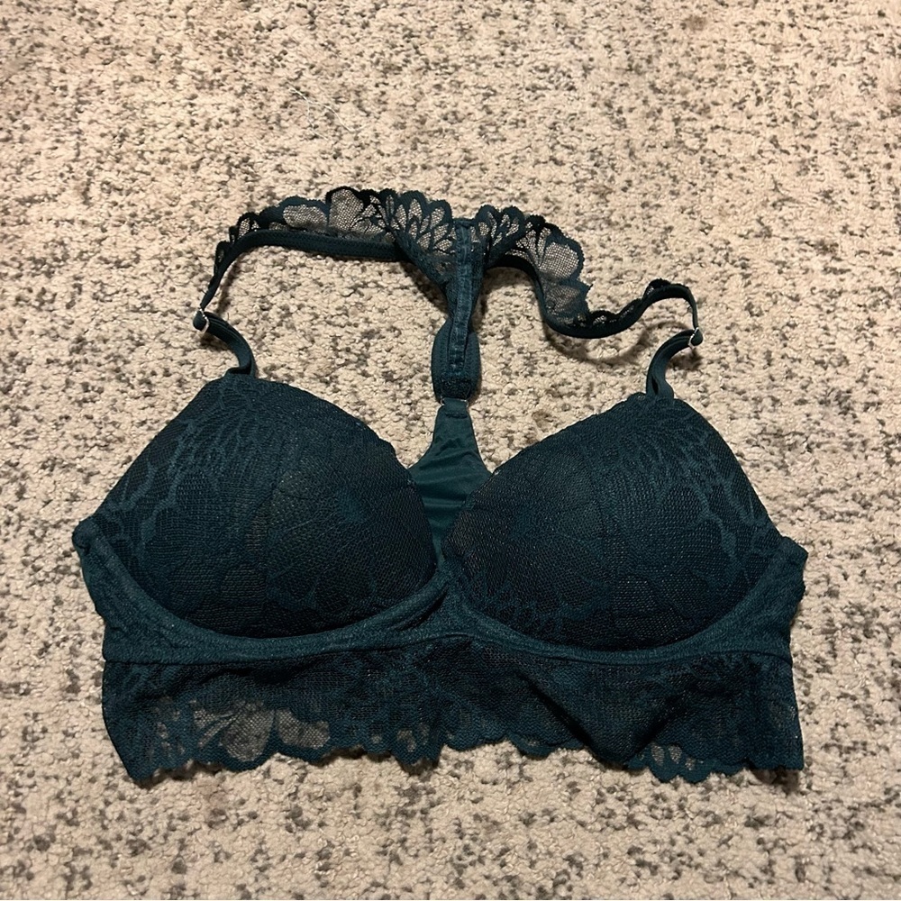 PINK Victoria’s Secret Green Floral Laced Padded Bralette Size Small